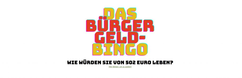 Ausschnitt des Startbildes des Onlinetools "Das Bürgergeld-Bingo"