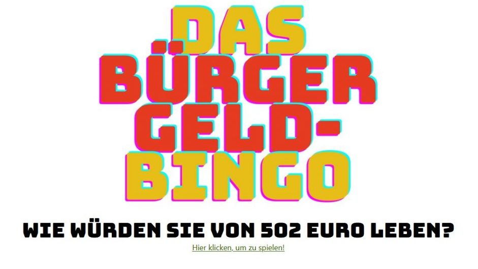 Ausschnitt des Startbildes des Onlinetools "Das Bürgergeld-Bingo"