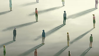 Surreal painting hope lonely and loneliness of crowd concept. minimal illustration, conceptual art, digital artwork